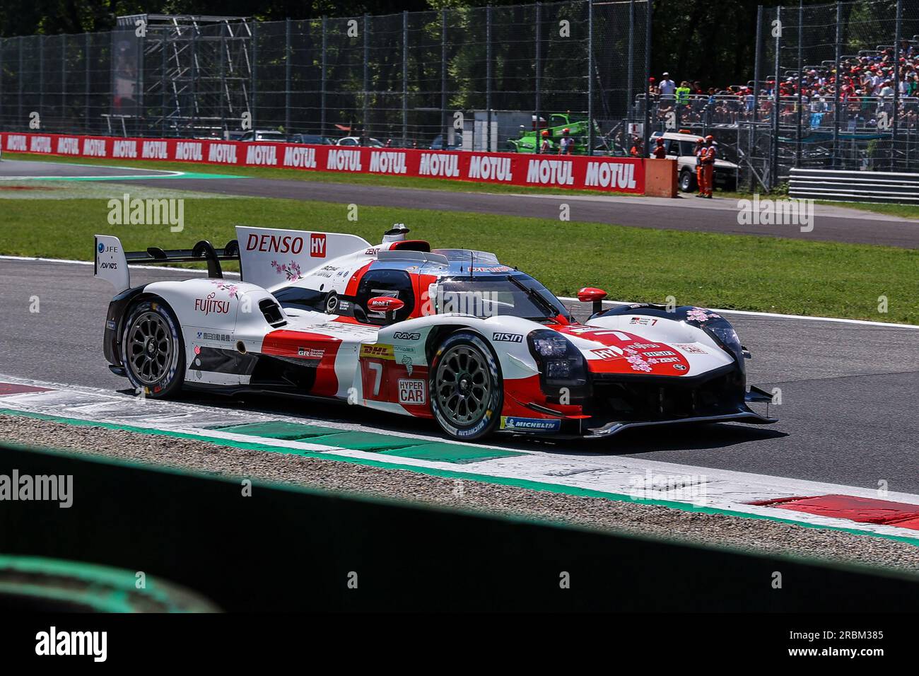 Monza, Italy. 09th July, 2023. #7 Toyota Gazoo Racing - Toyota GR010 Hybrid of Kamui Kobayashi (JPN) in action during the WEC FIA World Endurance Championship 6 Hours of Monza 2023 at Autodromo Nazionale Monza. Credit: SOPA Images Limited/Alamy Live News Stock Photo