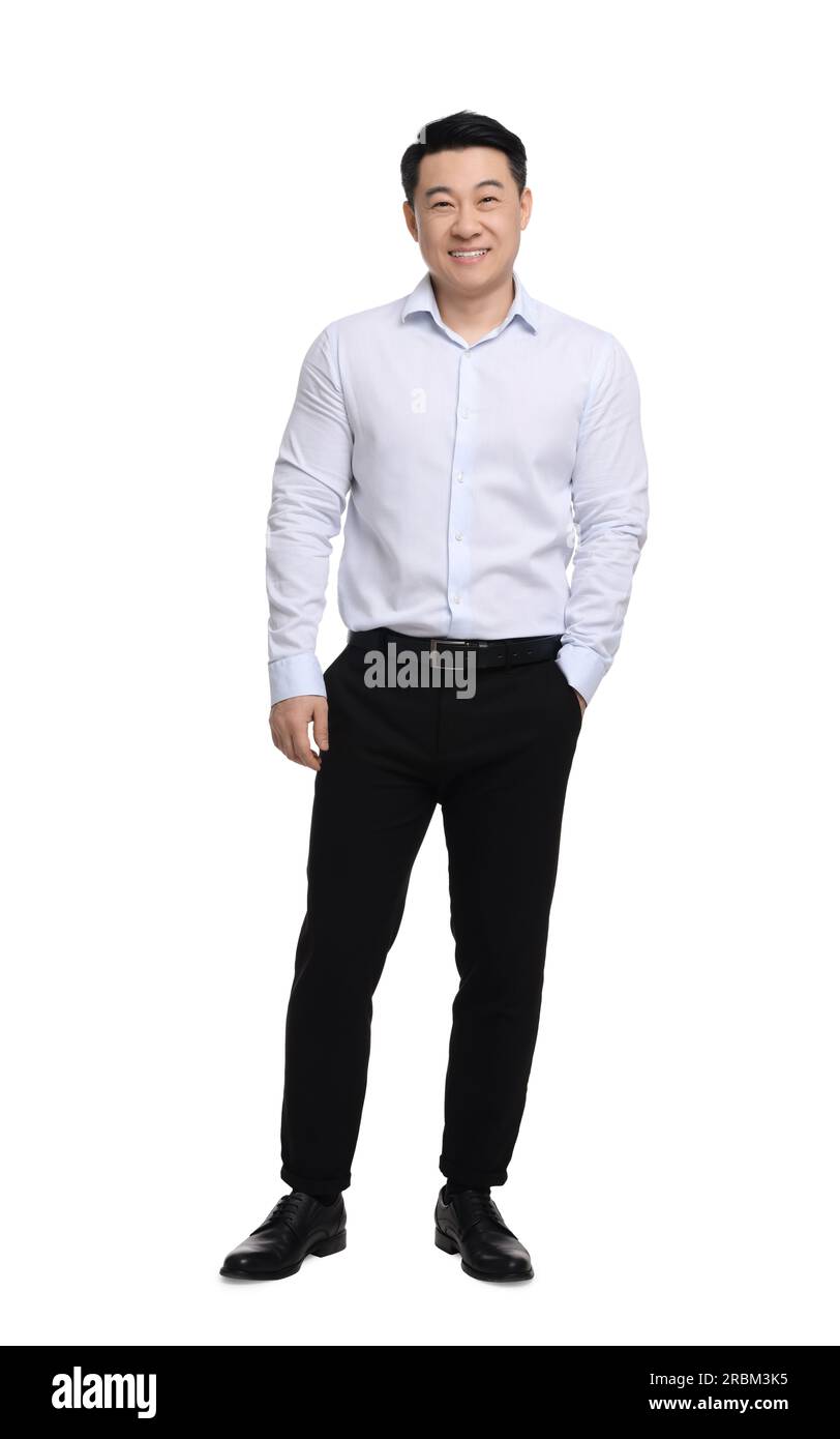 Businessman in formal clothes posing on white background Stock Photo ...