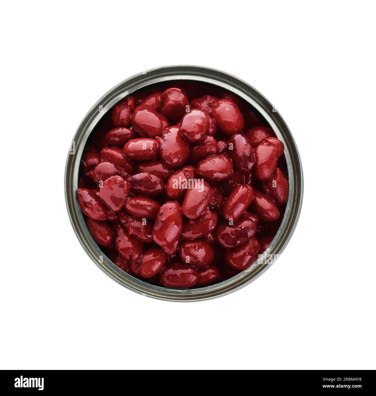 Tin can of canned kidney beans on white background, top view Stock