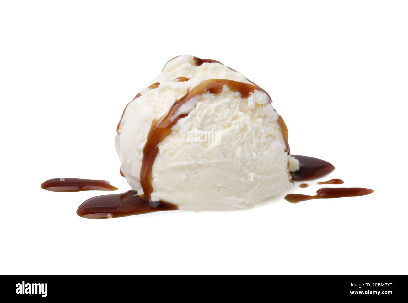 Scoop of ice cream with caramel sauce isolated on white Stock Photo - Alamy