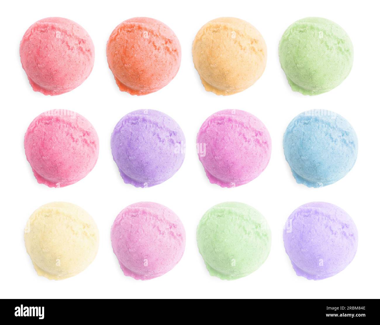 Set of ice cream scoops of different colors and flavors isolated on