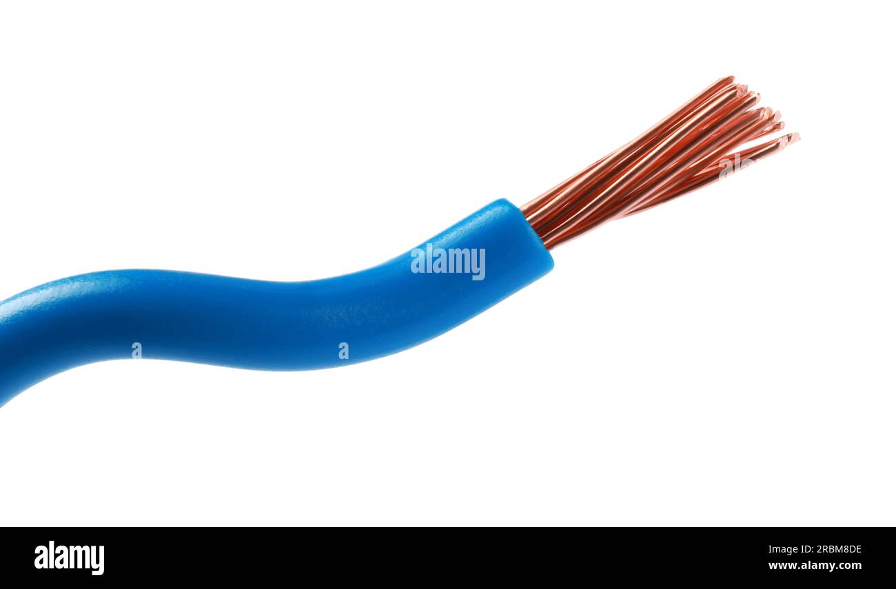 Light blue electrical wire isolated on white Stock Photo Alamy