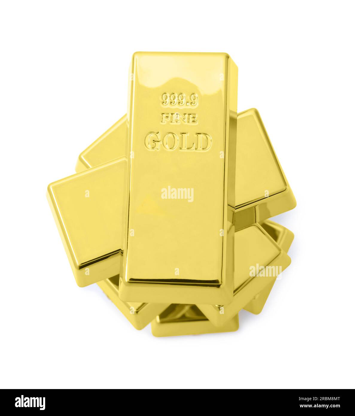 Many shiny gold bars isolated on white, top view Stock Photo - Alamy