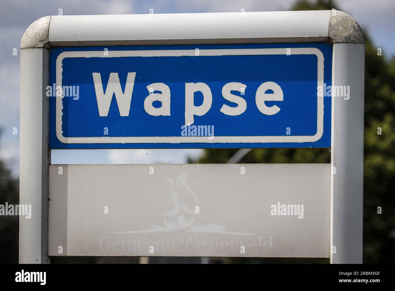 WAPSE - Place name sign of Wapse in the municipality of Westerveld, where a wolf was shot dead after it had injured a sheep farmer. The sheep farmer tried to chase the wolf away after discovering it had killed some of his sheep. ANP VINCENT JANNINK netherlands out - belgium out Stock Photo