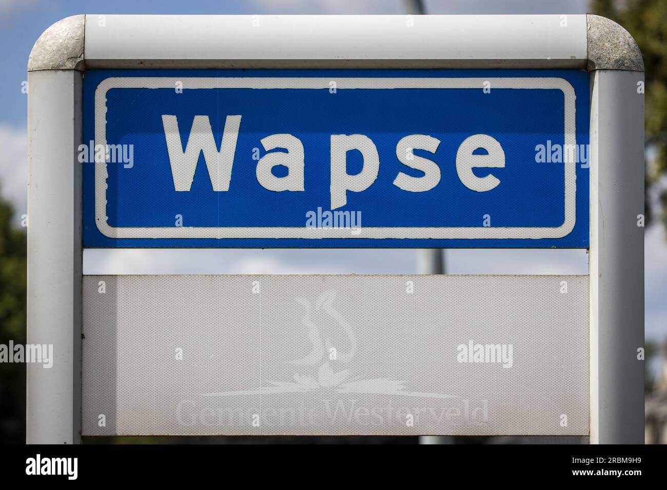 WAPSE - Place name sign of Wapse in the municipality of Westerveld, where a wolf was shot dead after it had injured a sheep farmer. The sheep farmer tried to chase the wolf away after discovering it had killed some of his sheep. ANP VINCENT JANNINK netherlands out - belgium out Stock Photo