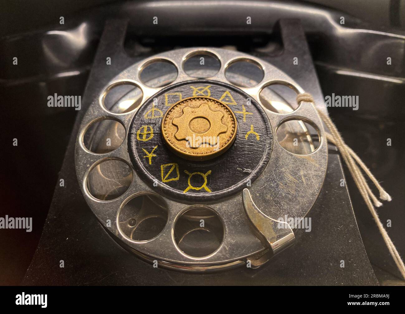 Stockholm, Sweden - June 11, 2023. Vintage old rotary telephone. Classical wired telephone. Stock Photo