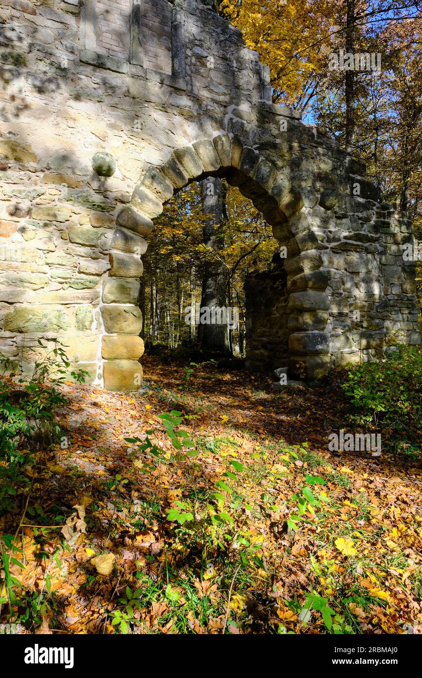 The ruins of Altenburg in the landscape park of Bettenburg near Hofheim i. Ufr, Haßberge Nature Park, Haßberge Nature Park, Lower Franconia, Bavaria, Stock Photo