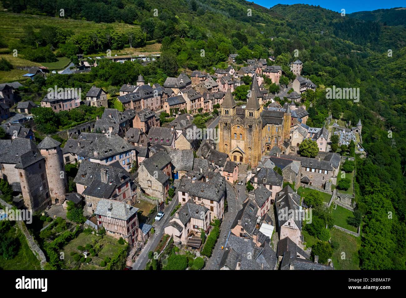 France, Aveyron (12), Conques, labeled Most Beautiful Villages of France, stage on the Camino de Santiago, Sainte-Foy abbey church, 11th and 12th cent Stock Photo