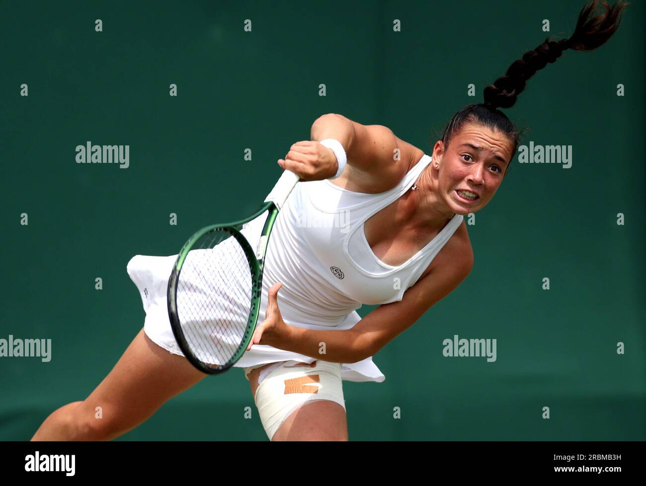 Terez Valentova in action during her girls singles match on day eight of the 2023 Wimbledon Championships at the All England Lawn Tennis and Croquet Club in Wimbledon. Picture date: Monday July 10, 2023. Stock Photo