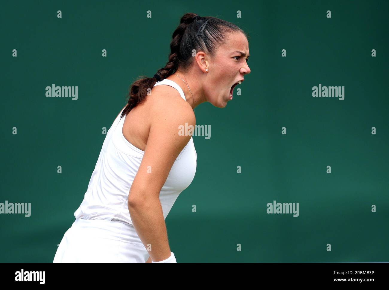 Terez Valentova in action during her girls singles match on day eight of the 2023 Wimbledon Championships at the All England Lawn Tennis and Croquet Club in Wimbledon. Picture date: Monday July 10, 2023. Stock Photo