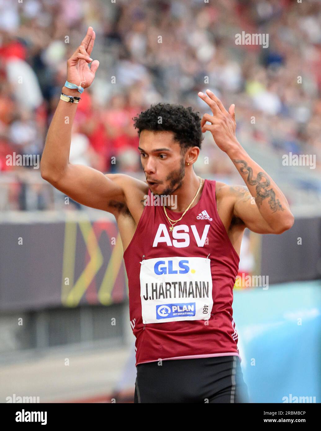 Kassel, Deutschland. 09th July, 2023. jubilation winner Joshua HARTMANN (ASV Koeln) final 200m men, on 09.07.2023 German Athletics Championships 2023, from 08.07. - 09.07.2023 in Kassel/ Germany. Credit: dpa/Alamy Live News Stock Photo