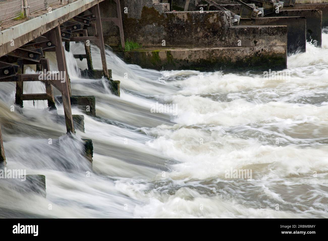 Water rushing through a weir, River Thames, Abingdon, Oxfordshire