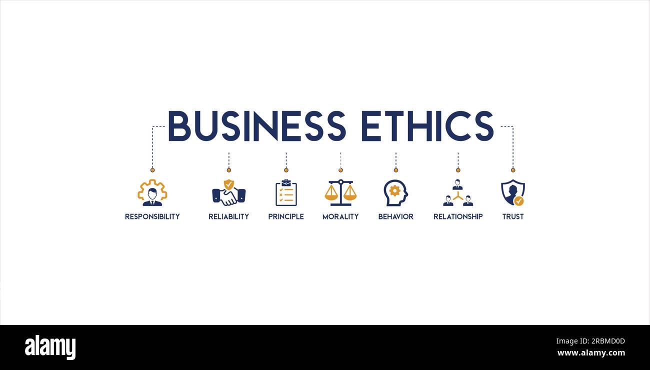 Business ethics banner web icon vector illustration concept for web and print with an icon of responsibility, reliability, principle, morality, behave Stock Vector