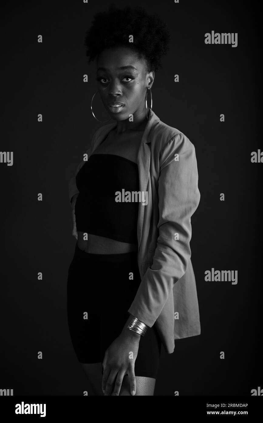 Black and White Studio Shots of Black Woman Stock Photo