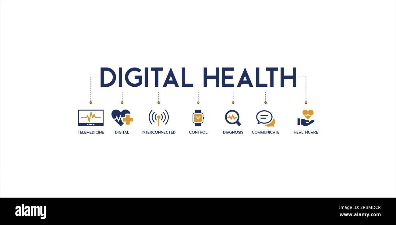 Digital health banner web icon vector illustration concept for technology in medical healthcare with icon of e-health, telemedicine, interconnected Stock Vector