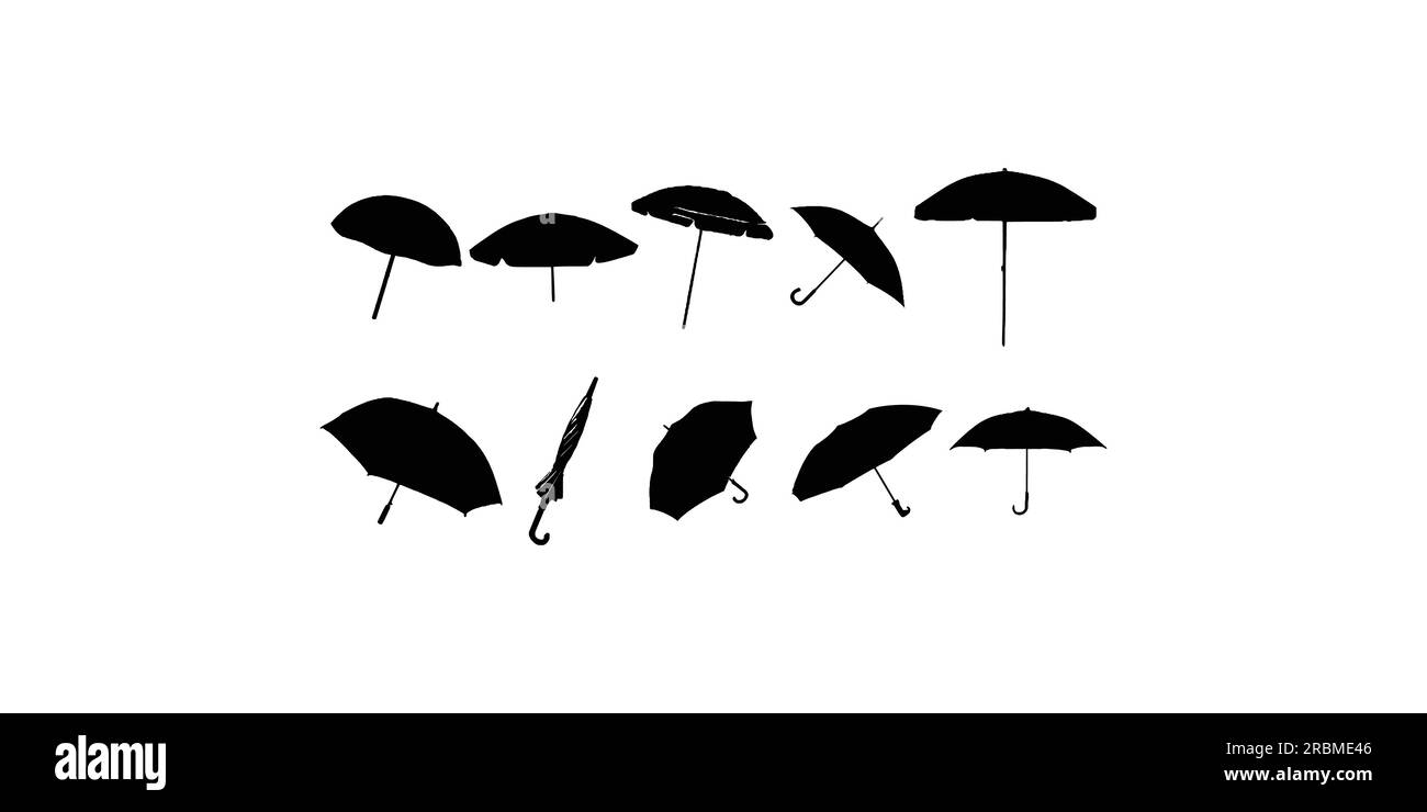 Umbrella silhouette , Black umbrella isolated on white background Stock