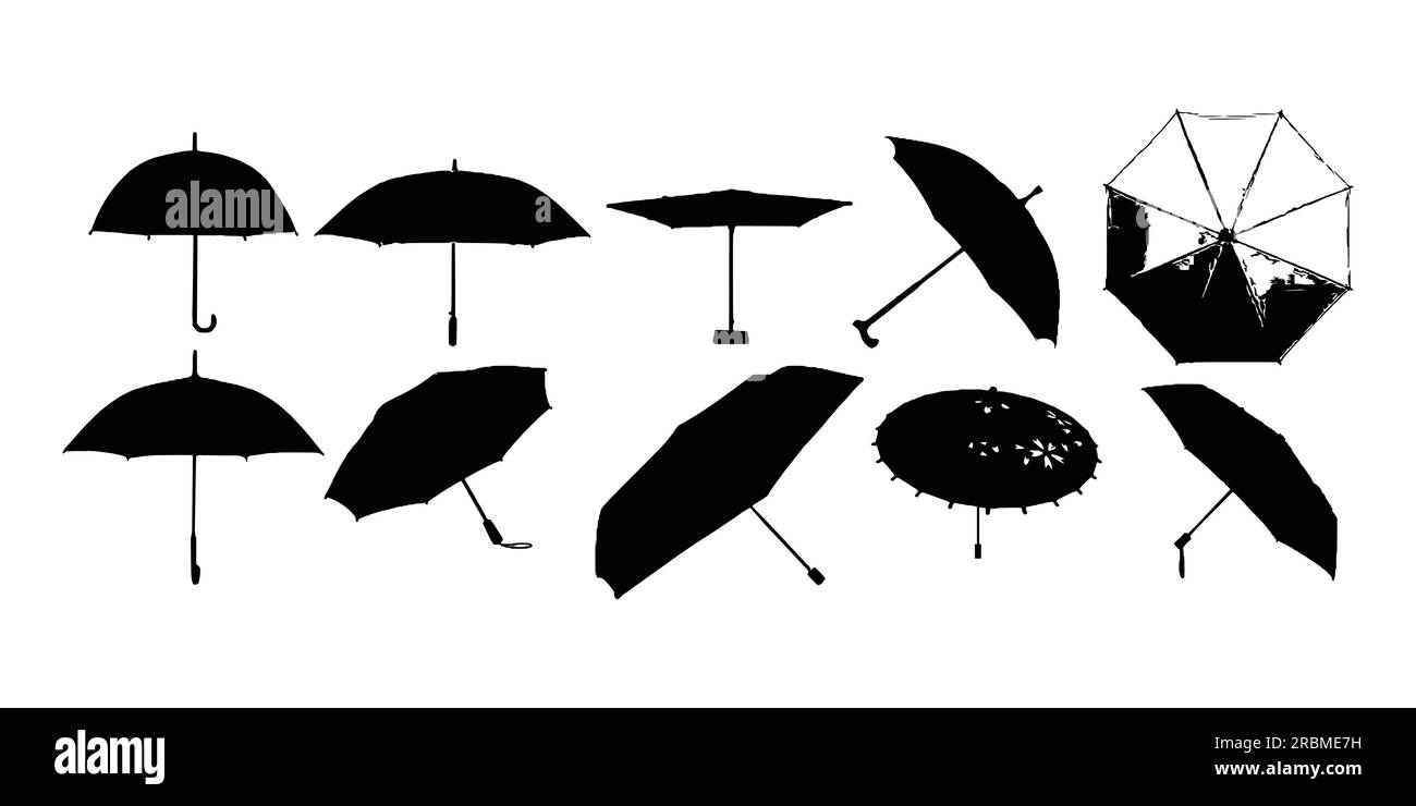 Umbrella silhouette , Black umbrella isolated on white background Stock