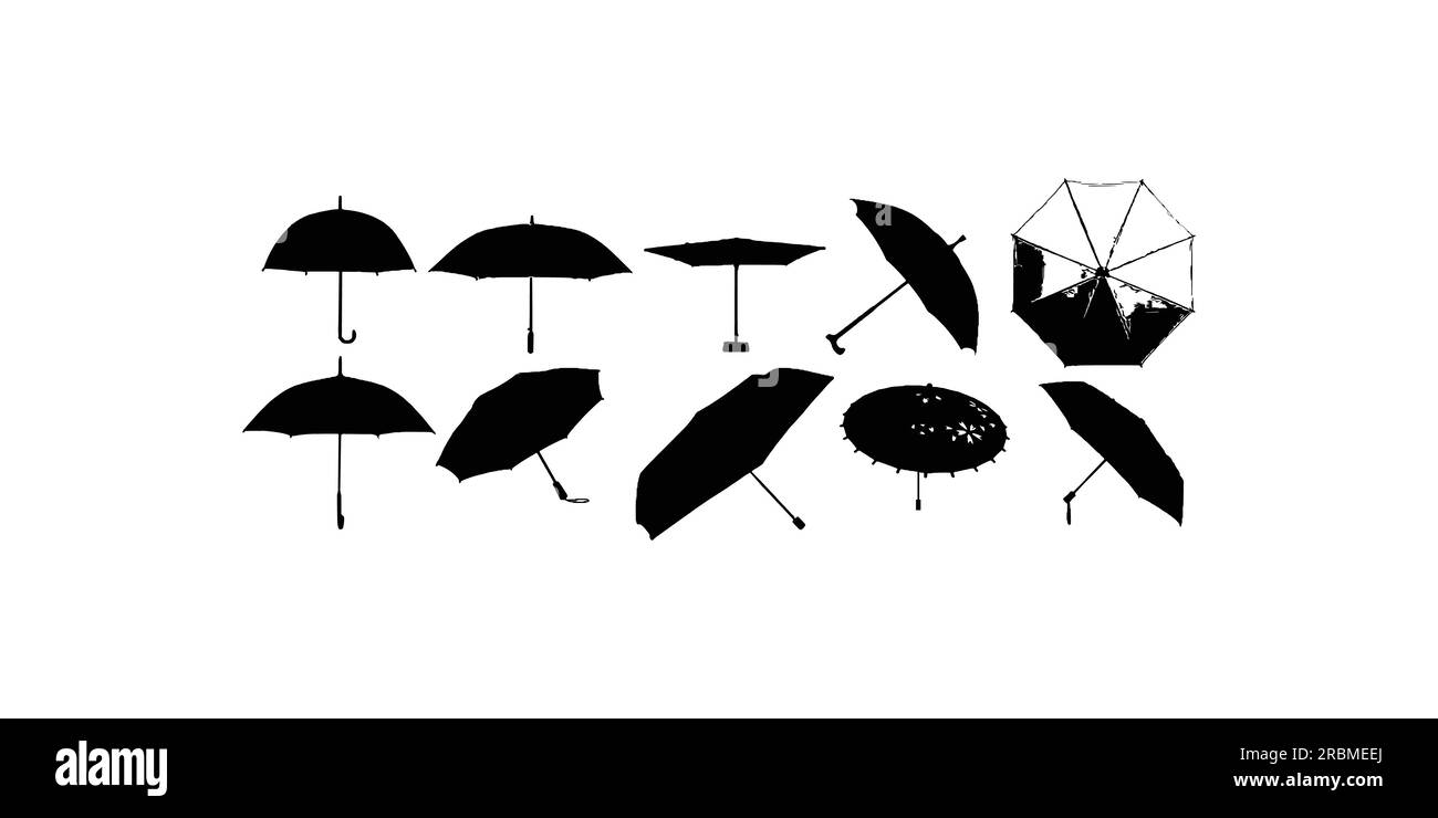 Umbrella silhouette , Black umbrella isolated on white background Stock