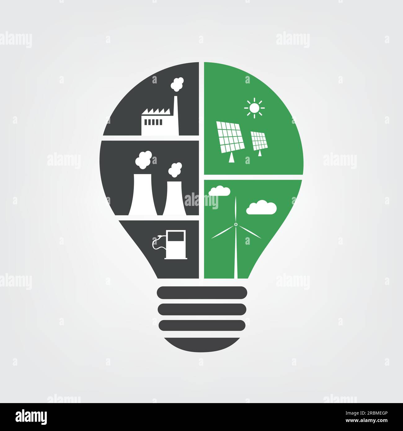 Think Green Pollution vs. Eco Friendly Ideas In a Light Bulb Symbol