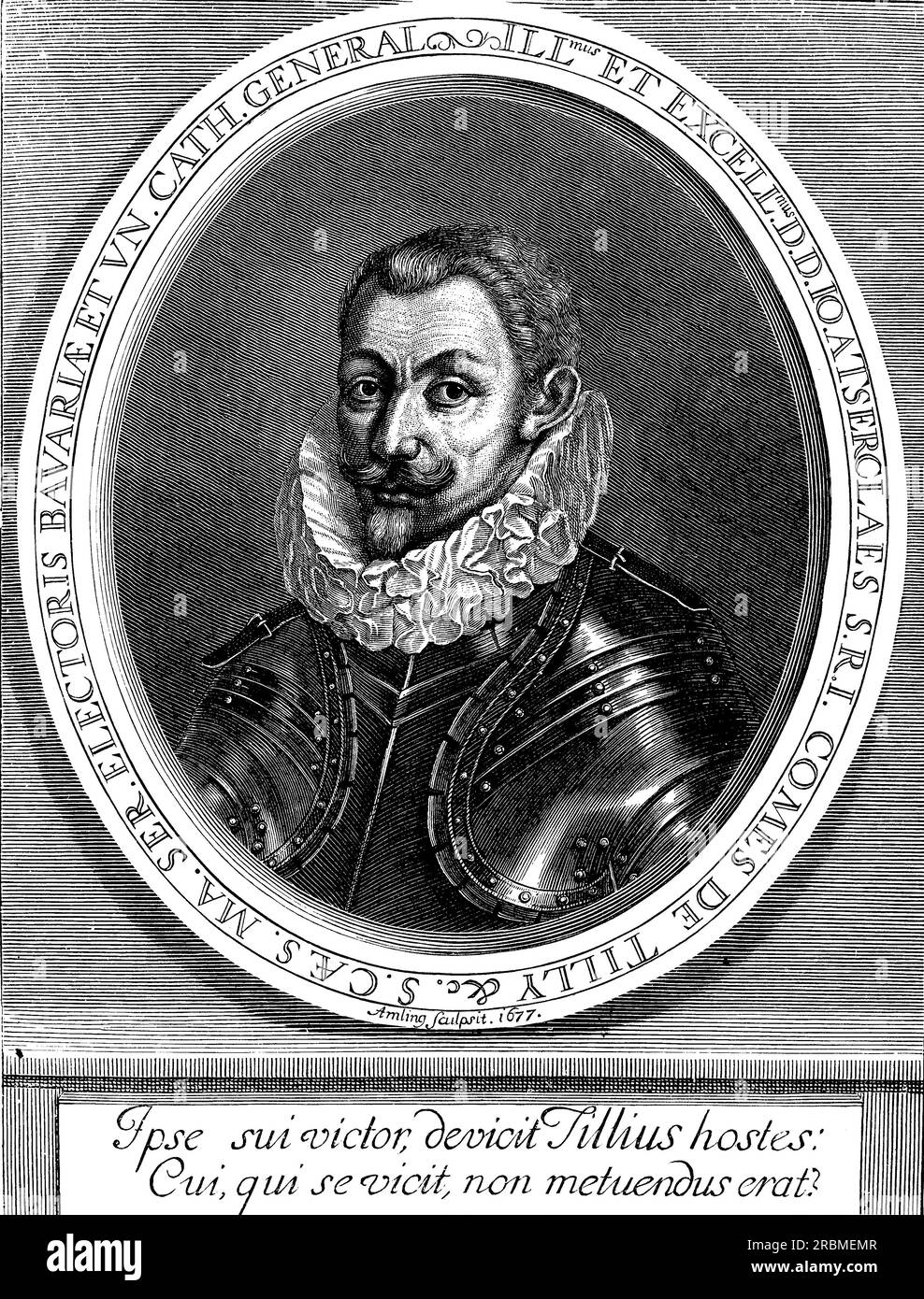 Portrait of Johann Tserclaes, Count of Tilly field marshal, chief commander of the Holy Roman Empire’s forces in the Thirty Years' War,commander of the Catholic League's with important victories against the Protestants as the sack of the Protestant city of Magdeburg.Defeated at Breitenfeld in 1631 by the Swedish army of King Gustavus Adolphus. Stock Photo