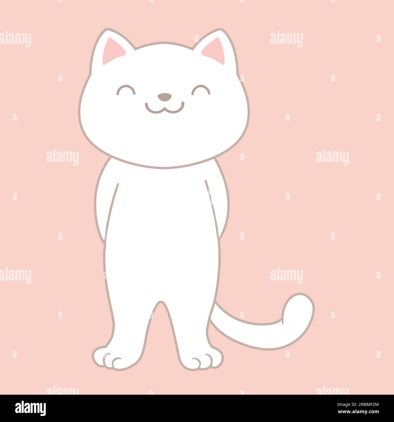Cartoon white cat posing on pastel pink background. Cute childish style. Vector illustration Stock Vector
