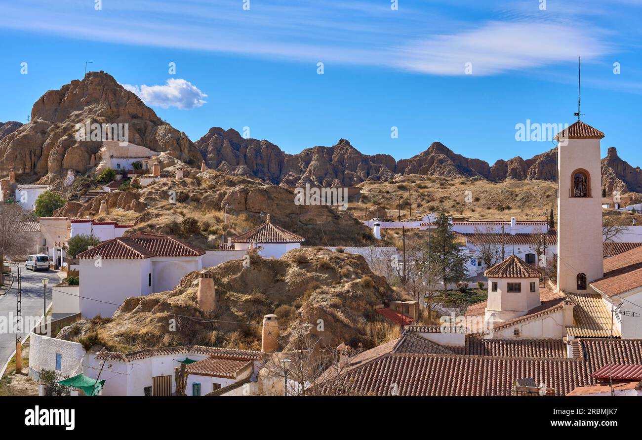 famous village of Guadix with its Cave houses and appartments, Andalusia, Spain Stock Photo
