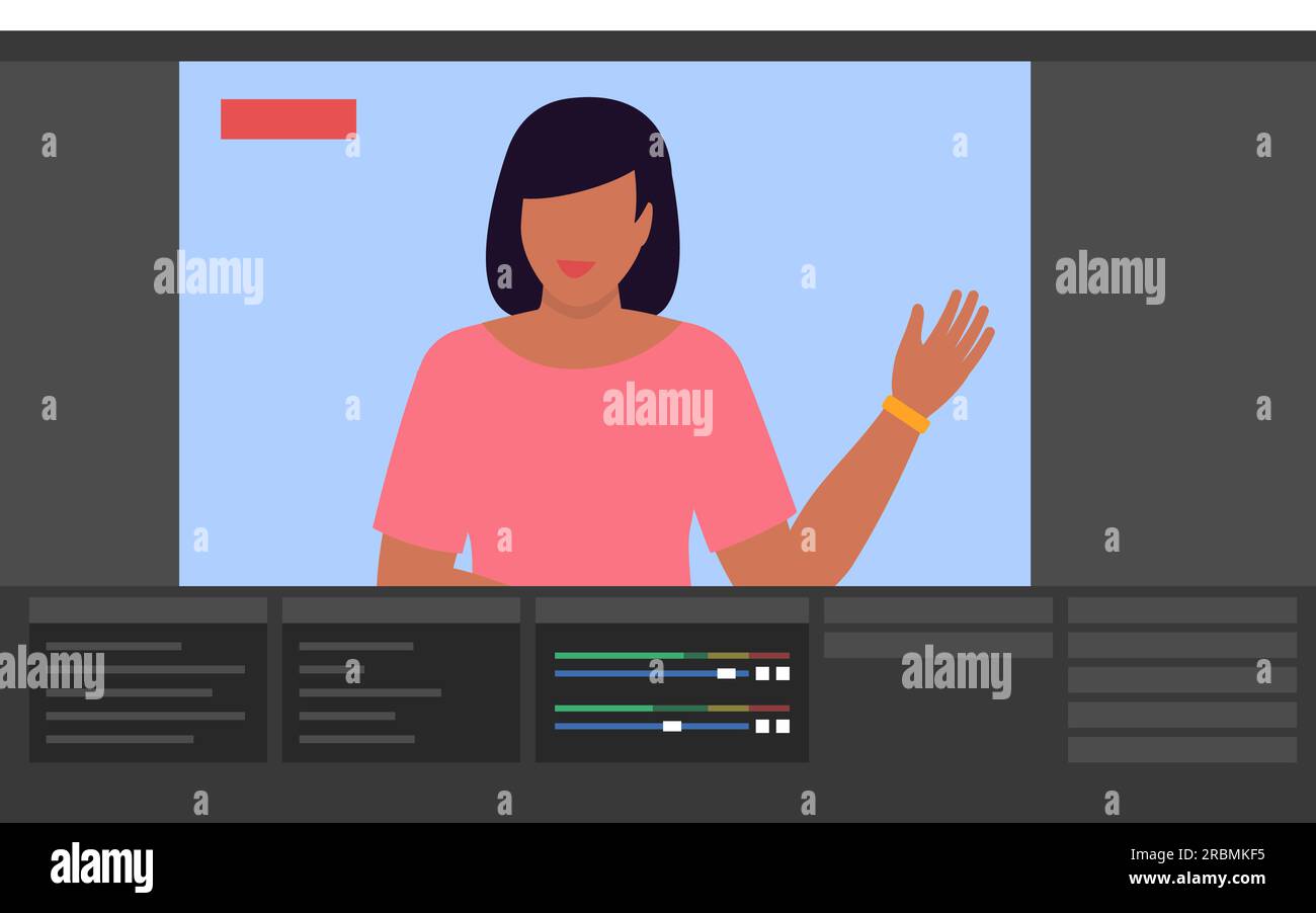 Live stream broadcasting software interface with influencer live streaming a video online Stock Vector