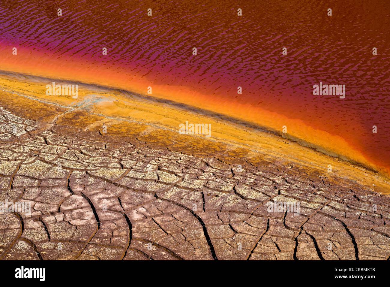 natural Textures of sulfuric deep red Water of Rio Tinto river, Province Huelva, Andalusia, Spain Stock Photo