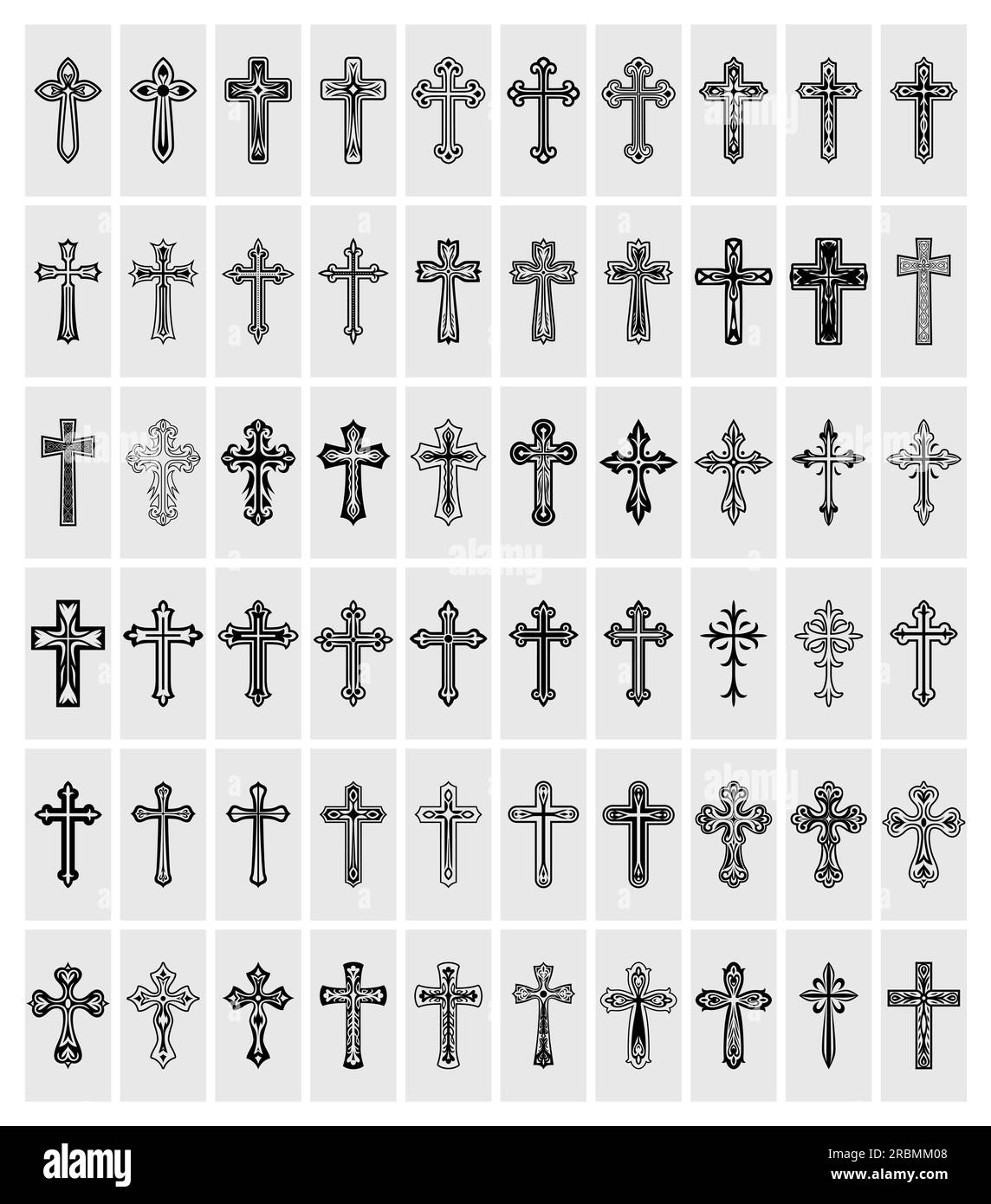 Flat Vector Christian Cross Icons. Line Silhouette Cut Out Black Christian Crosses Collection Isolated. Stock Vector