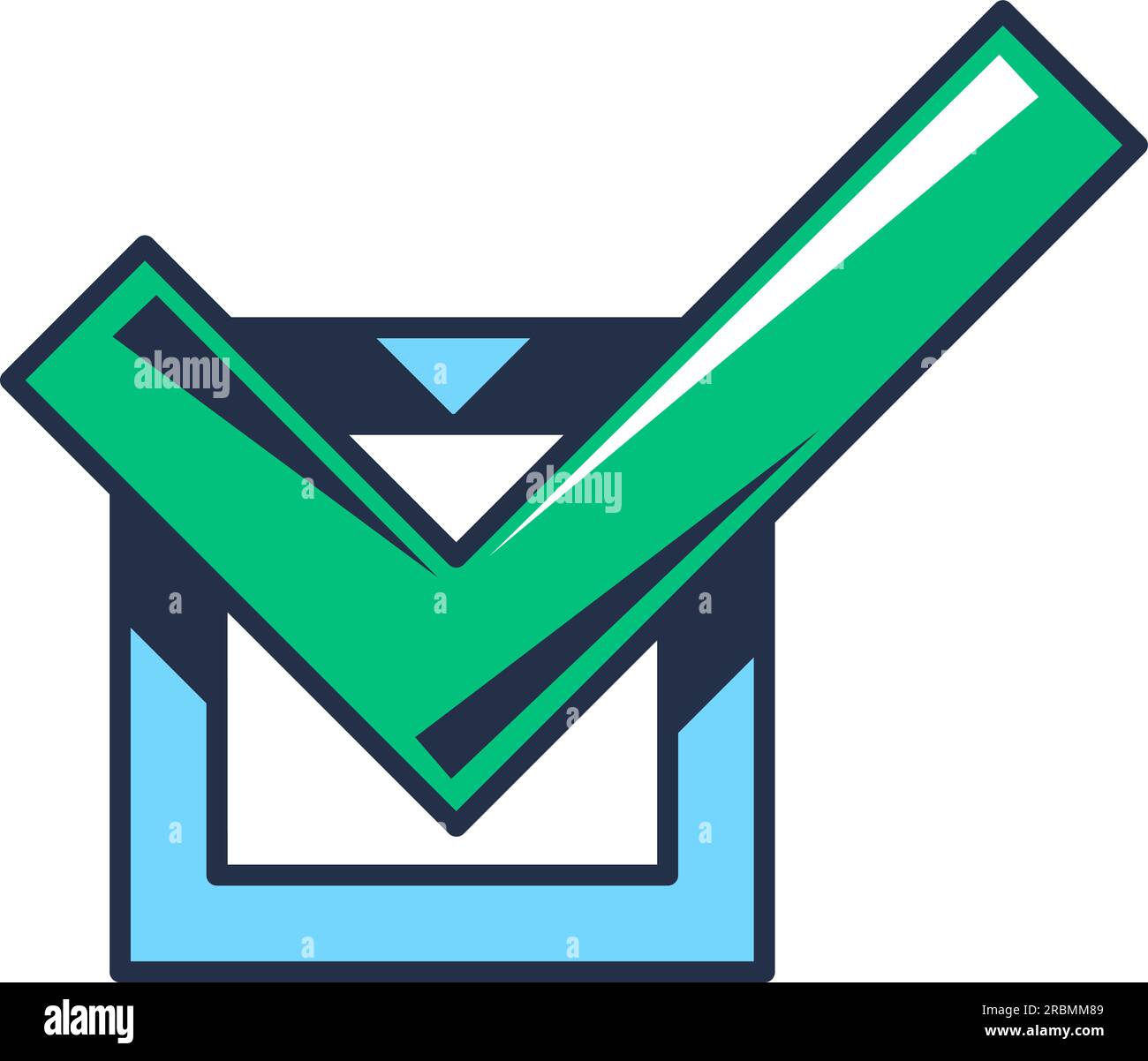 Green check mark about completion of business management important task. Keeping records of orders mark on achievement of goal. Simple cartoon outline Stock Vector