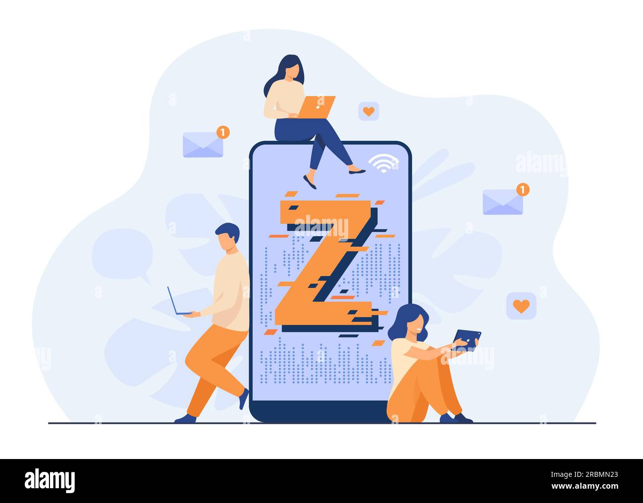 Virtual tiny people messaging in social media Stock Vector