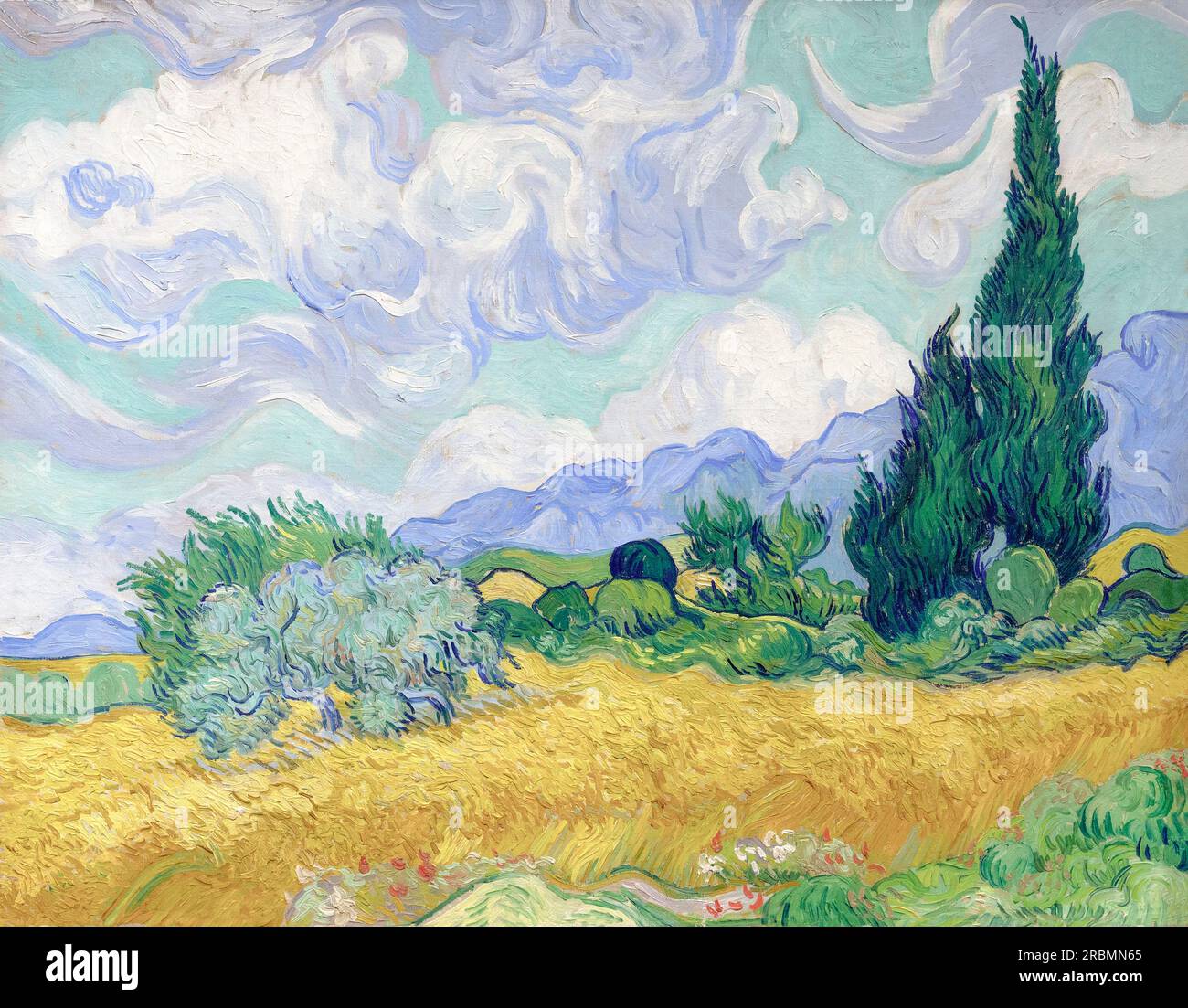 A Wheatfield, with Cypresses, Vincent van Gogh,1889, Stock Photo