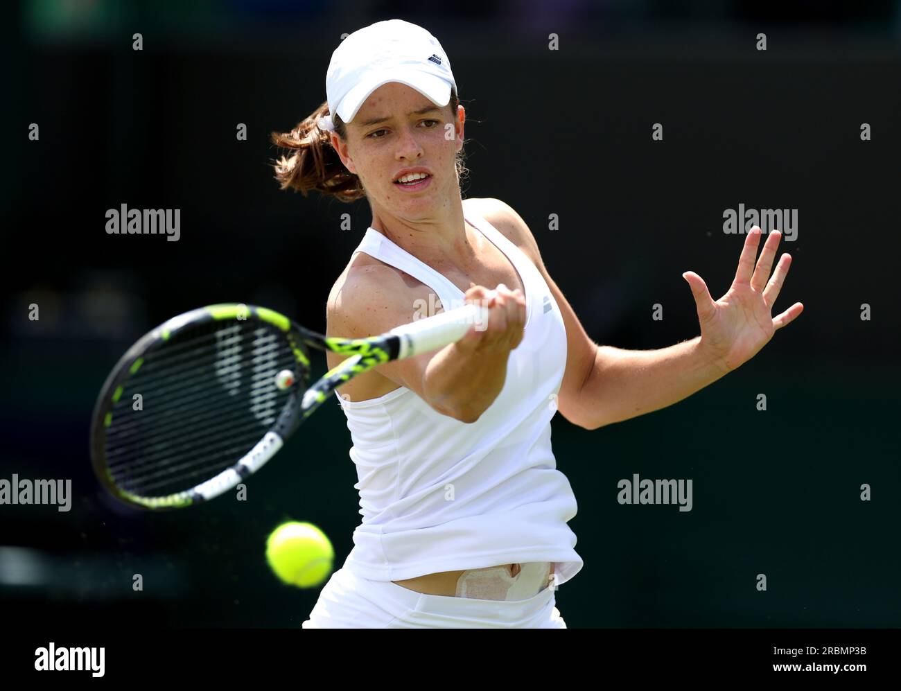 Kaitlin Quevedo in action during her girls singles match on day eight of the 2023 Wimbledon Championships at the All England Lawn Tennis and Croquet Club in Wimbledon. Picture date: Monday July 10, 2023. Stock Photo
