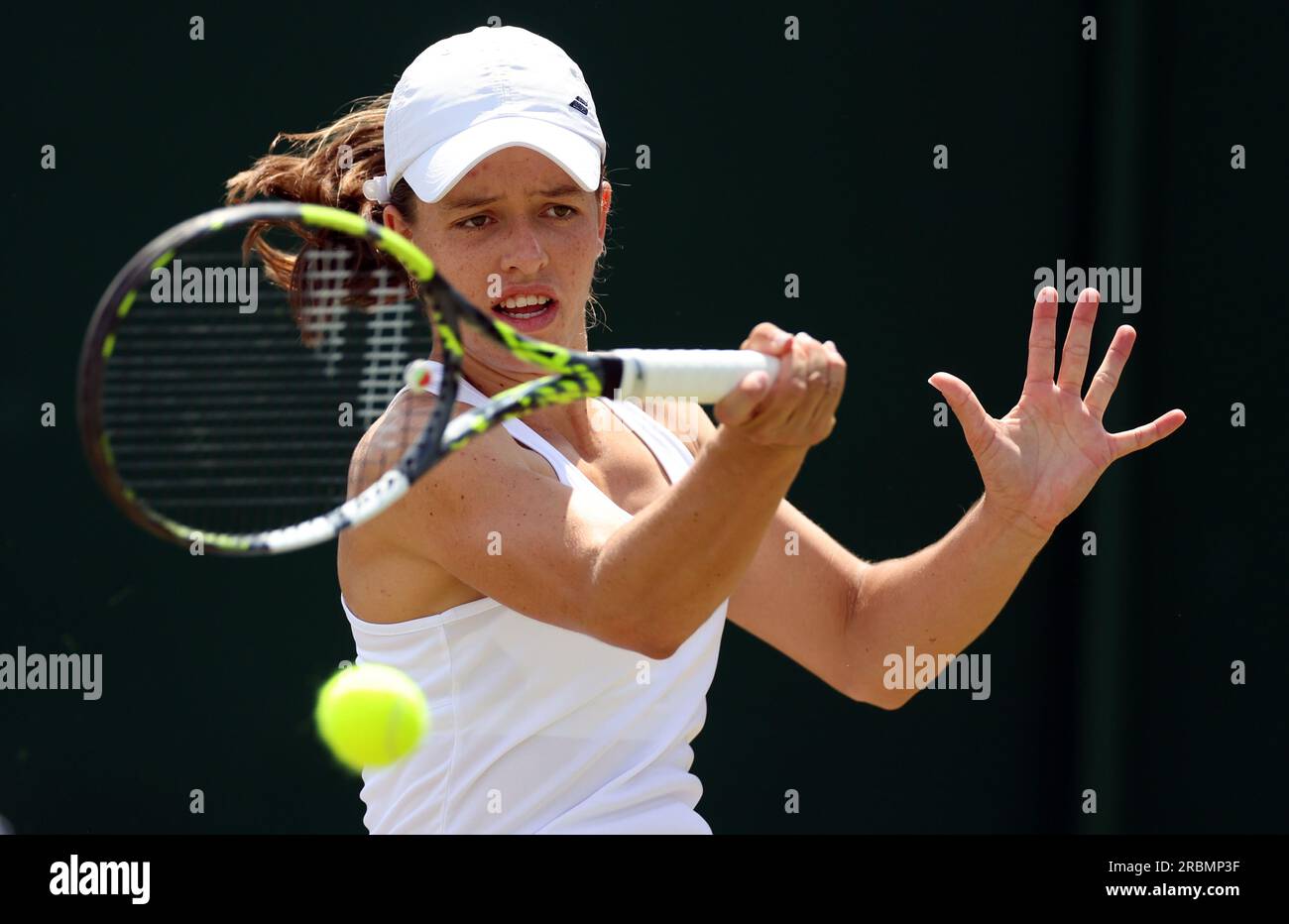 Kaitlin Quevedo in action during her girls singles match on day eight of the 2023 Wimbledon Championships at the All England Lawn Tennis and Croquet Club in Wimbledon. Picture date: Monday July 10, 2023. Stock Photo