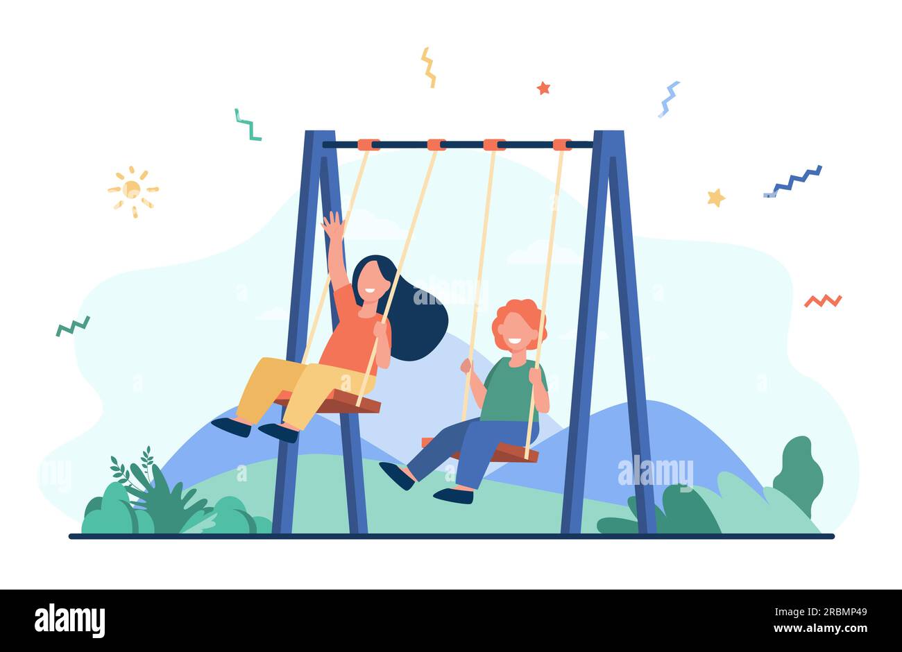 Happy kids swinging on swings Stock Vector Image & Art Alamy