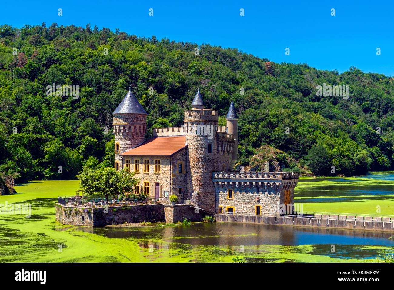 The Château Saint Priest la Roche, France. The castle is situated in the commune of Saint-Priest-la-Roche in the Loire département of France. The cast Stock Photo