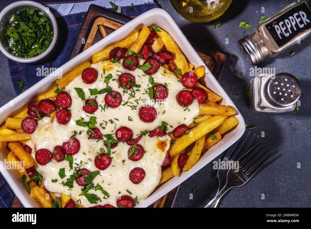 Pizza loaded french fries. Homemade Pepperoni and Cheese Pizza French