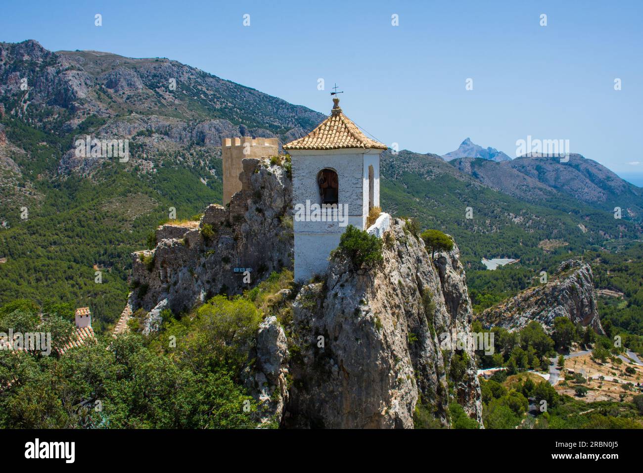 Guadalest hilltop fortress in the Serella mountains is one of the popular holiday destinations on the Costa Blanca, Spain Stock Photo