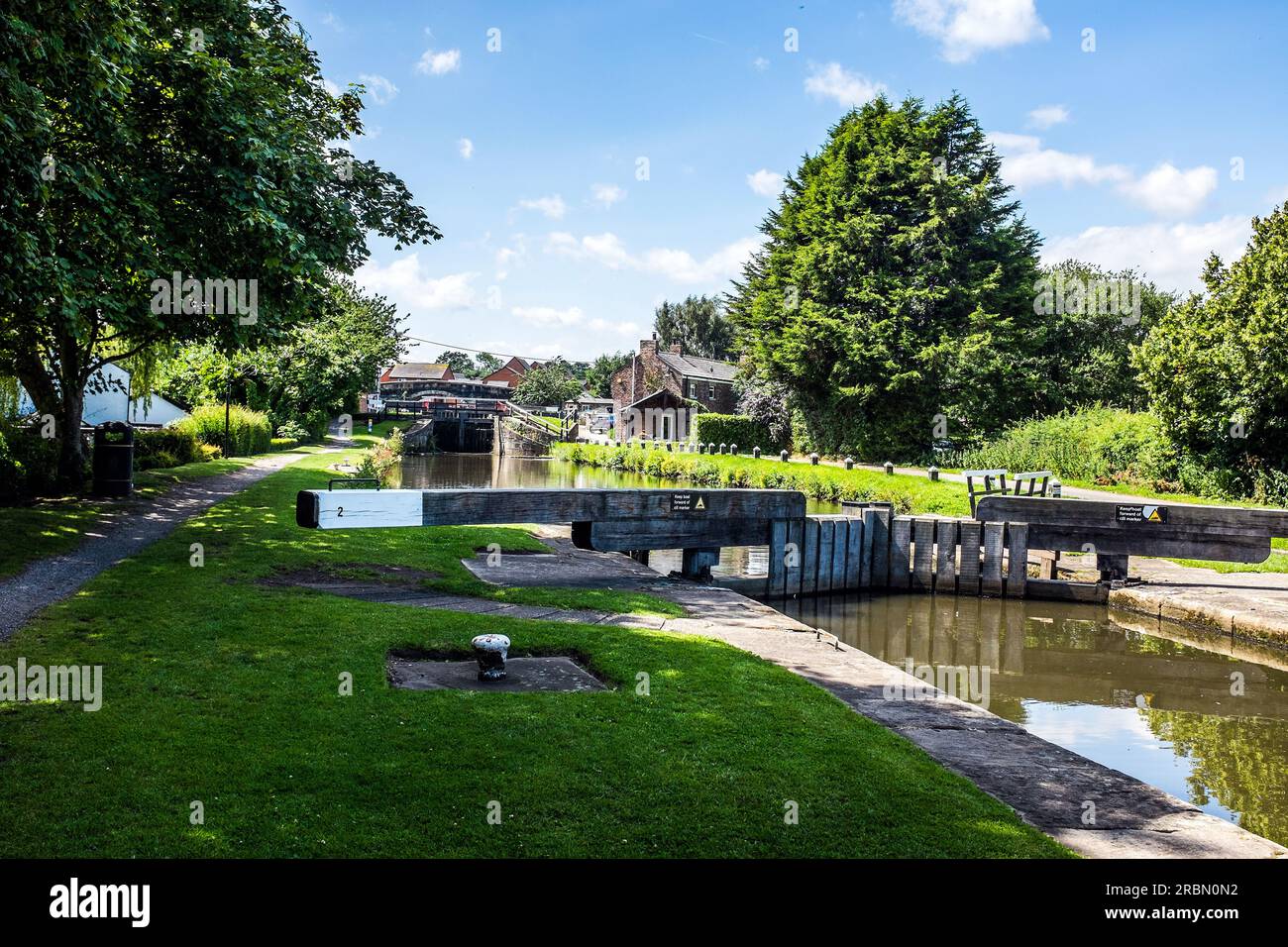Top Lock on the Rufford branch of the Leeds - Liverpool canal. Stock Photo