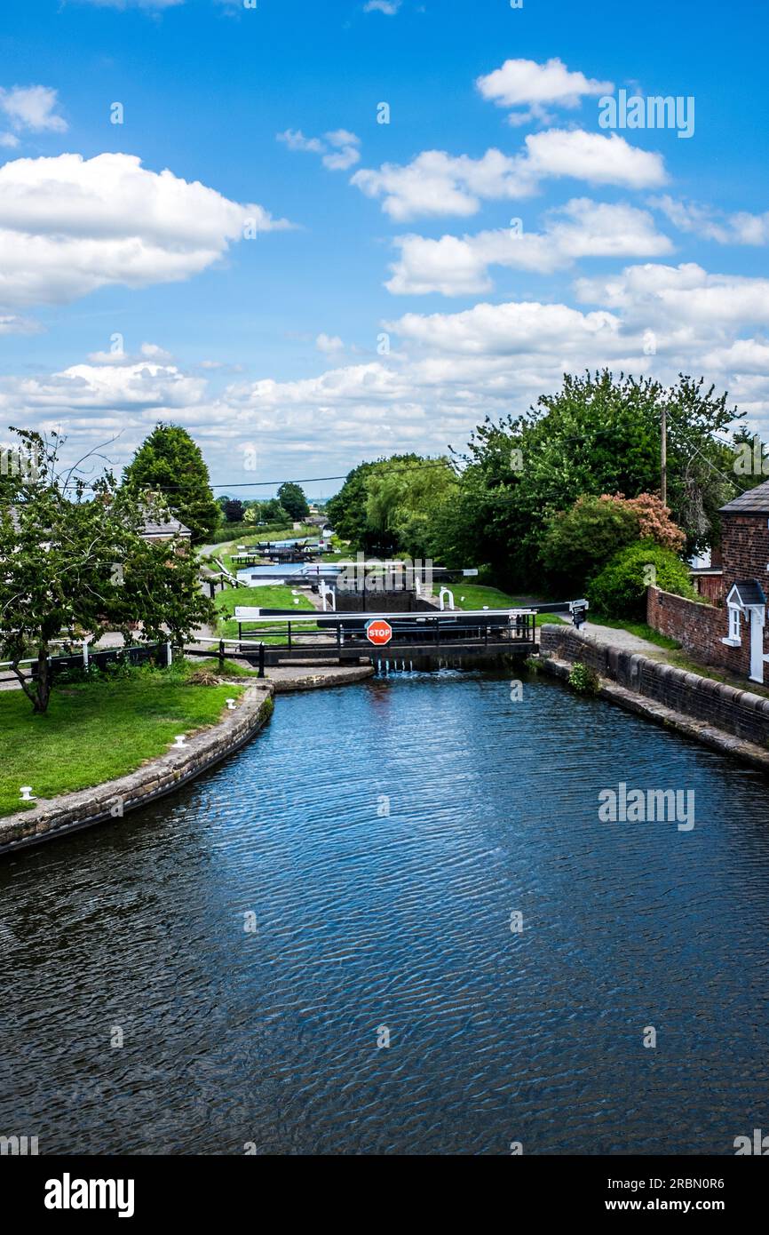 Top Lock on the Rufford branch of the Leeds - Liverpool canal. Stock Photo