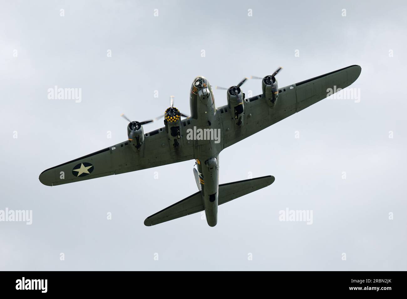 Boeing B-17G Flying Fortress ‘Sally B’ airborne at Shuttleworth Military Airshow on the 2nd July 2023. Stock Photo