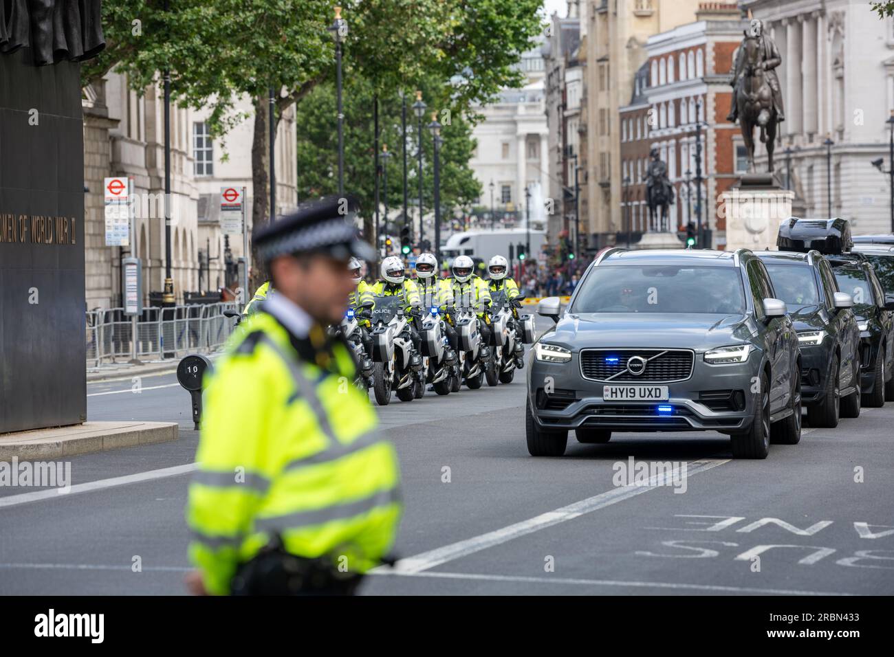 London, UK. 10th July, 2023. The US Presidential convoy at Downing Street, London UK Credit: Ian Davidson/Alamy Live News Stock Photo