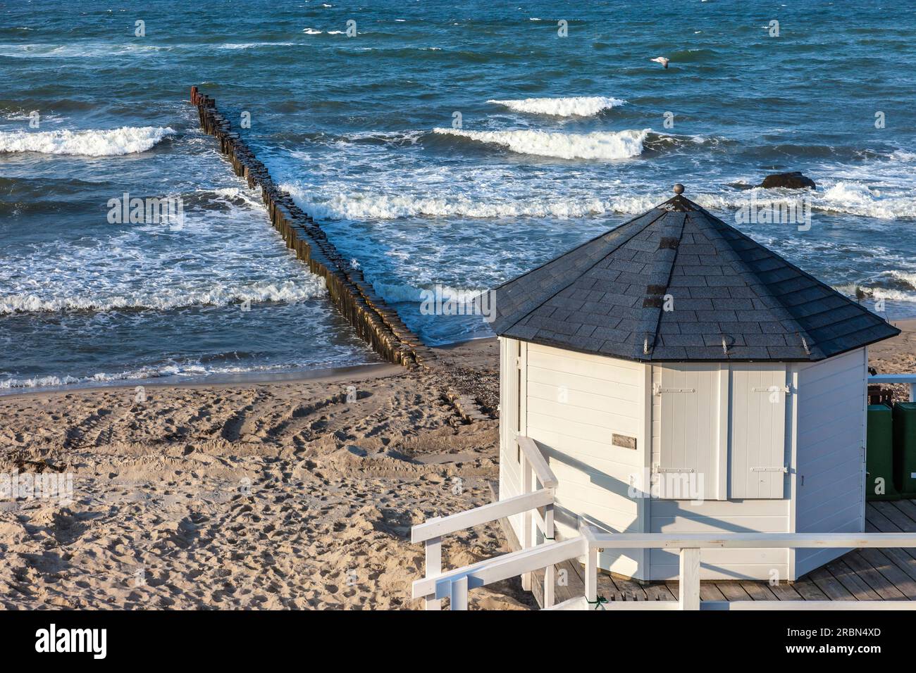 Coast and beach hut in Kuehlungsborn, Mecklenburg-West Pomerania, North Germany, Germany Stock Photo