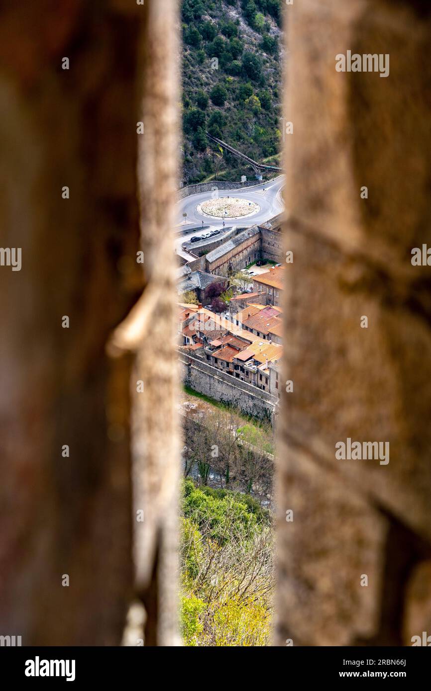 View from arrow slit from Fort Liberia, a military installation designed by Sébastien Le Prestre de Vauban and built between 1681-1683 in Villefranche Stock Photo