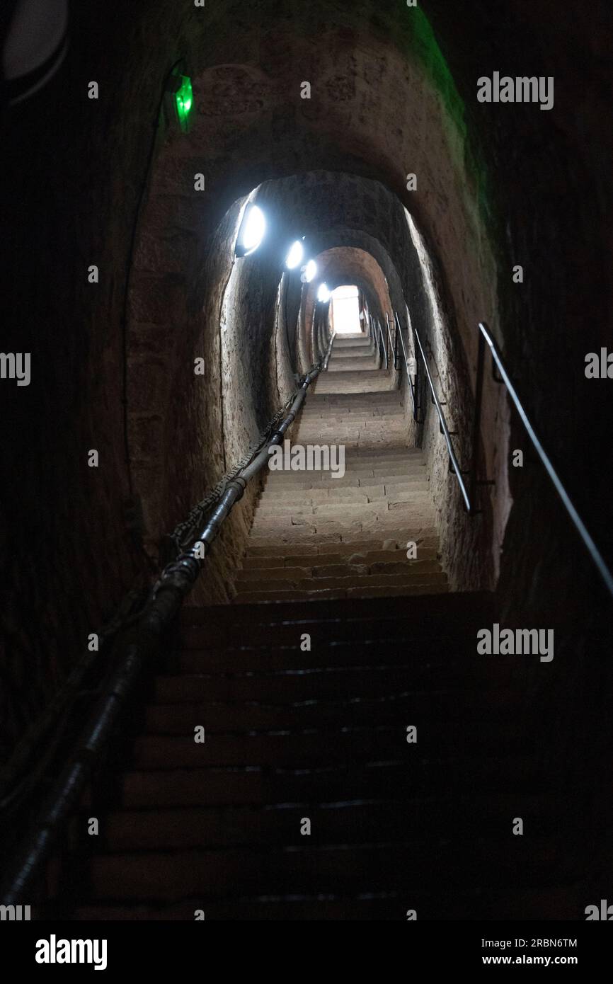 Underground staircase or underground staircase  with 734 steps under Fort Liberia, a military installation designed by Sébastien Le Prestre de Vauban Stock Photo