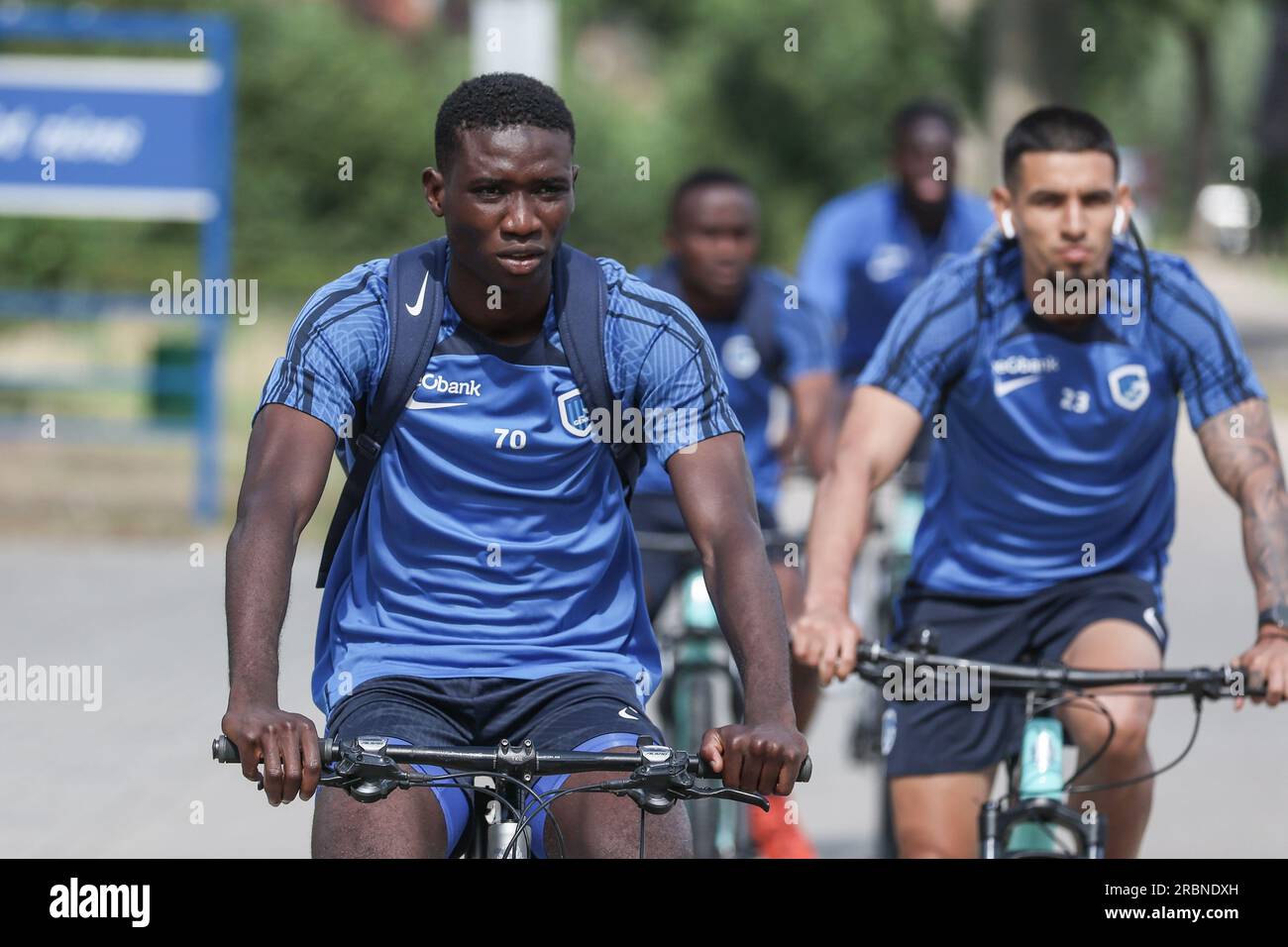 Venray, Netherlands. 10th July, 2023. Genk's Ibrahima Bangoura arrives for a training camp of Belgian first league team KRC Genk, in Venray, The Netherlands, ahead of the 2023-2024 season, Monday 10 July 2023. BELGA PHOTO BRUNO FAHY Credit: Belga News Agency/Alamy Live News Stock Photo