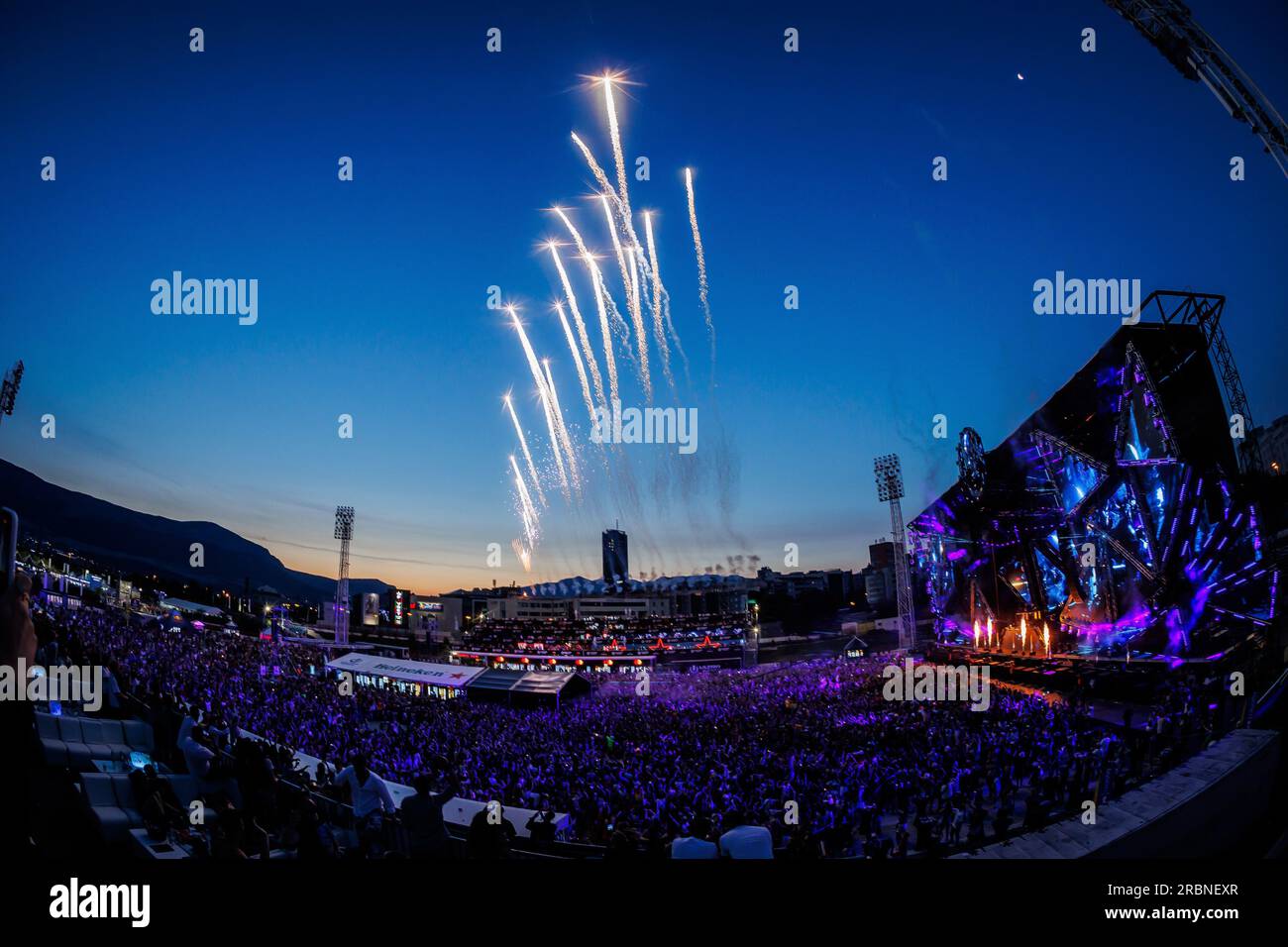 Split, Croatia. 10th July, 2023. Fireworks during the third night of