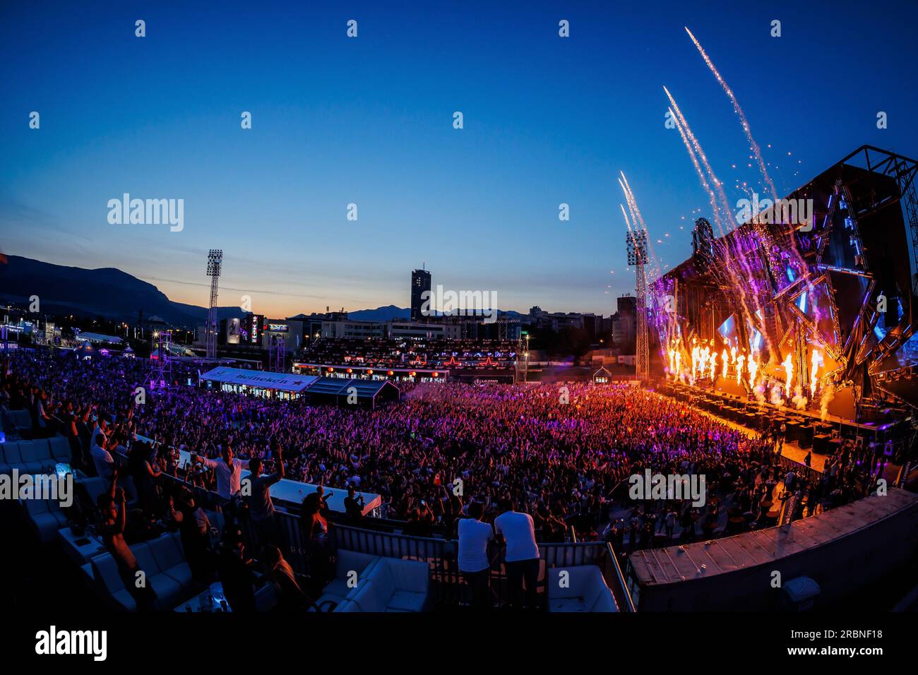 Split, Croatia. 10th July, 2023. Fireworks during the third night of