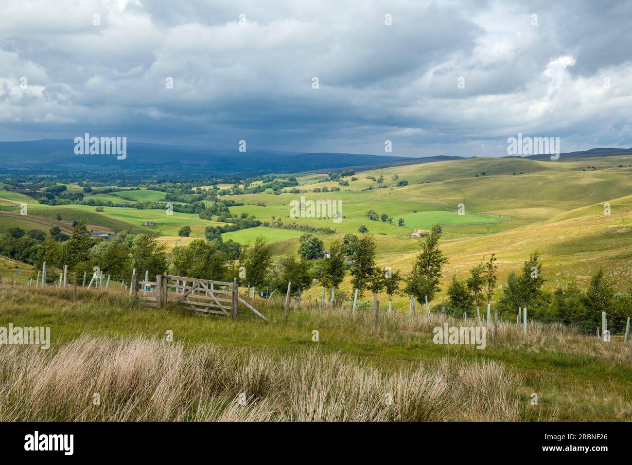 A beautiful view from the Tommy Road connecting the Sedbergh road to the Mallerstang Road in the Dales  -In the distance are the Pennine Hills Stock Photo