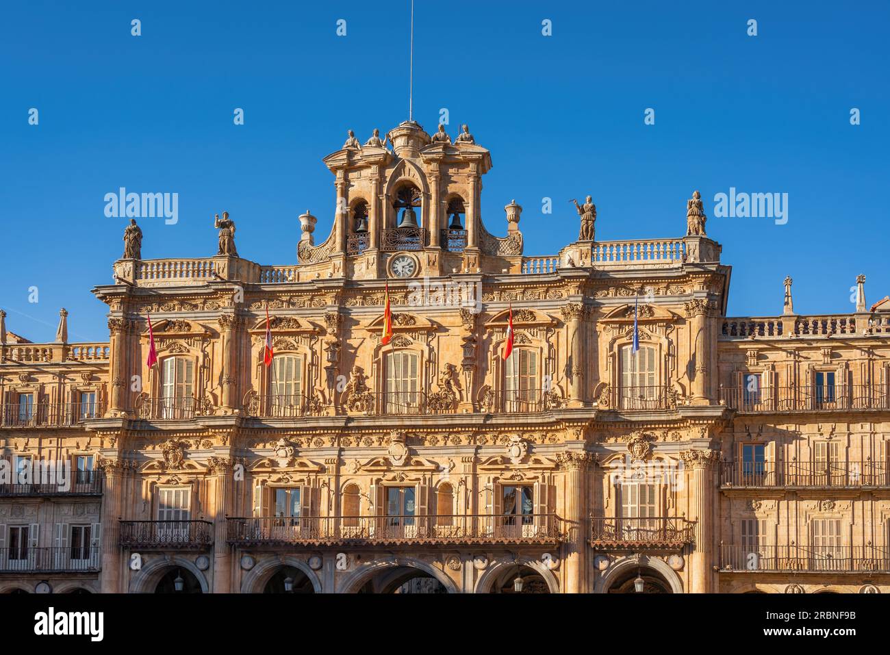 Plaza Mayor Square Clock Tower - Salamanca, Spain Stock Photo